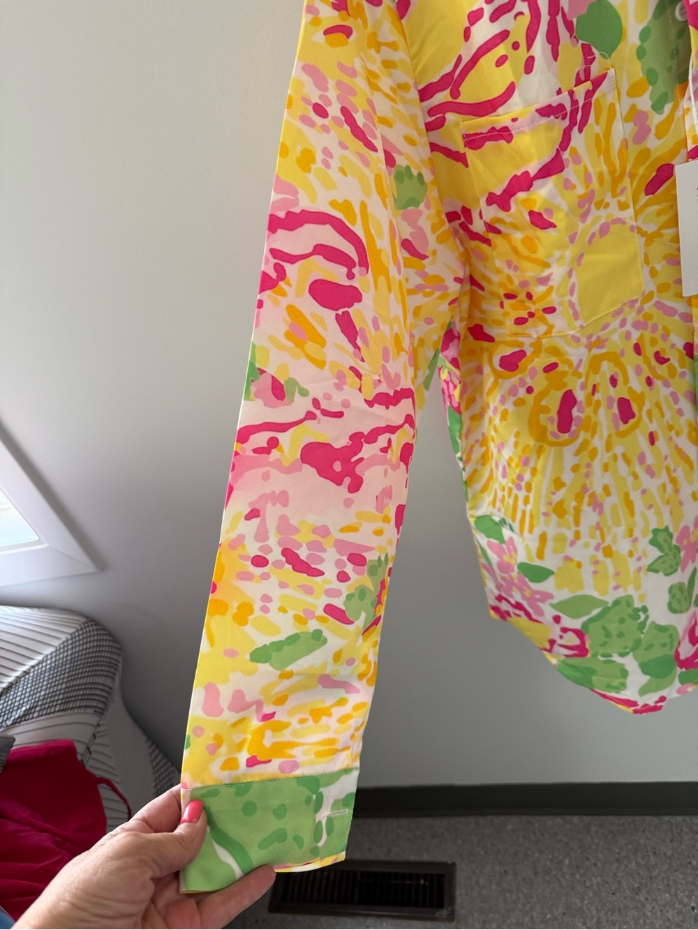 Vibrant Floral Button-Down Shirt - Pink/Yellow/Green - Picture 3 of 4